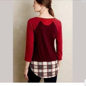 Anthropologie x Little Yellow Button Backstory burgundy plaid top medium